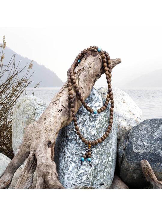 Japa Mala en bois et turquoise