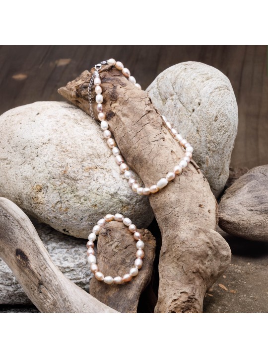 Parure collana e bracciale in perle di fiume